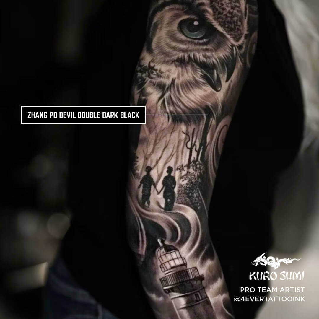 Kuro Sumi Tattoo Ink Zhang Po Devil Double Dark Black art by Pro team artist Ever Rivero